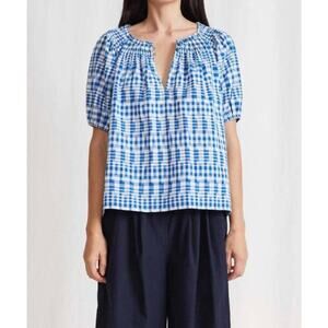 Apiece Apart Esparta Puff Sleeve Gingham Top Medium Blue White Blouse Preppy